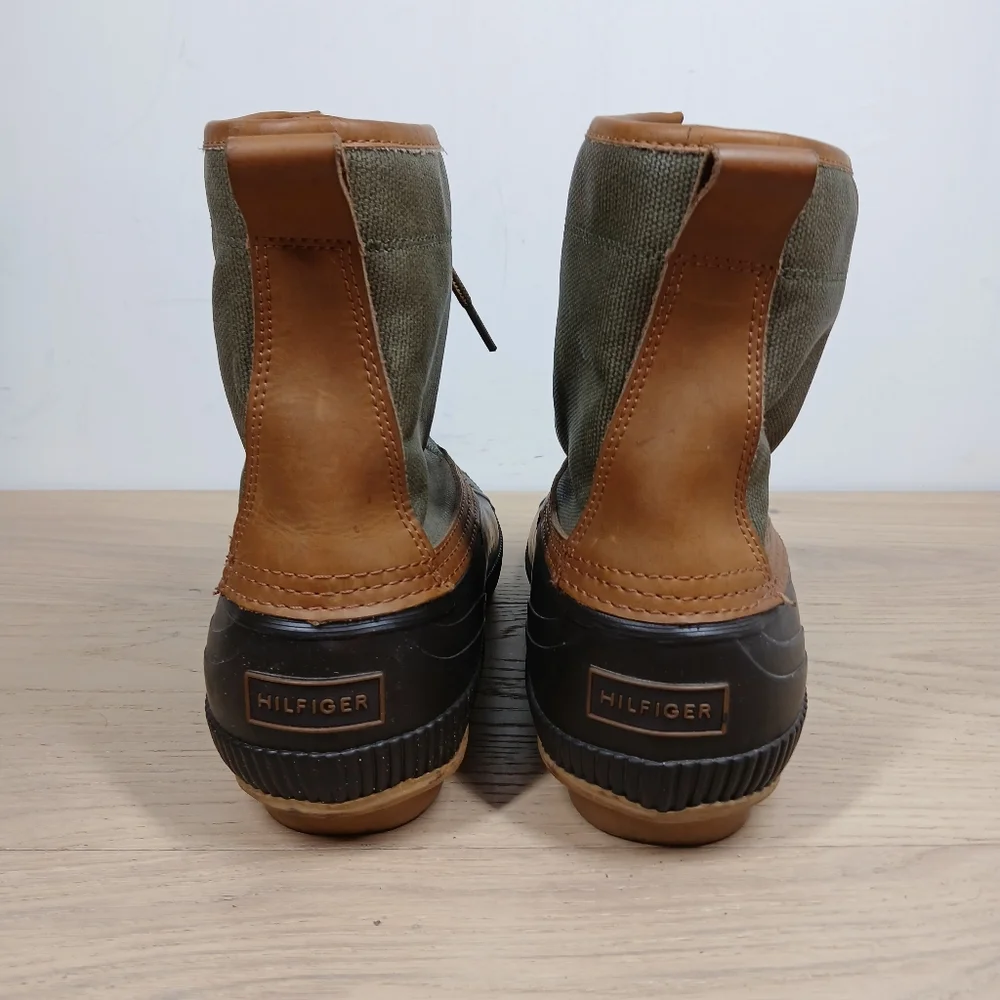 Tommy Hilfiger TMCollins Green Brown Duck Lace-Up Waterproof Winter Boots 1679